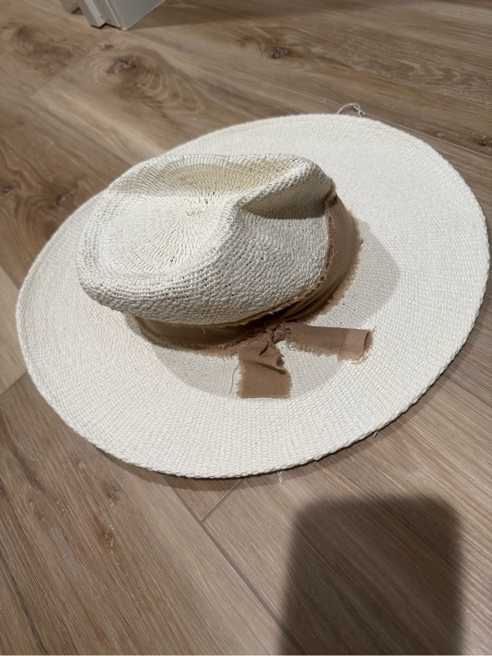 Cream Straw Sun Hat with Tan Bow Accent